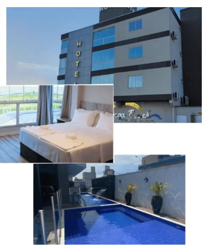 Fachada, apartamento e piscina do Navega Beach Palace Hotel em Navegantes
